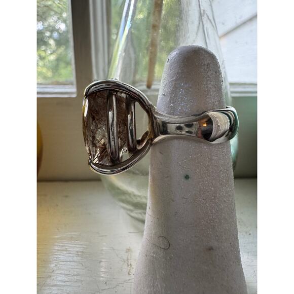 Copper Rutile Quartz Crystal Ring Sterling 925 Silver Statement Cocktail Sz 6.5 - Picture 8 of 11